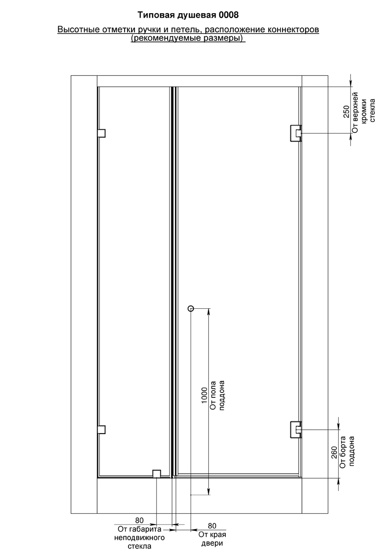 SN600-08 Душевая стеклянная перегородка в проем (ниша)
