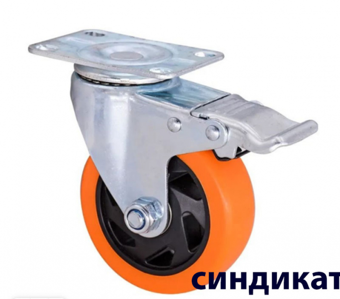 Z13-01B-075-402Y Колесо полиуретановое поворотное с тормозом 75 мм